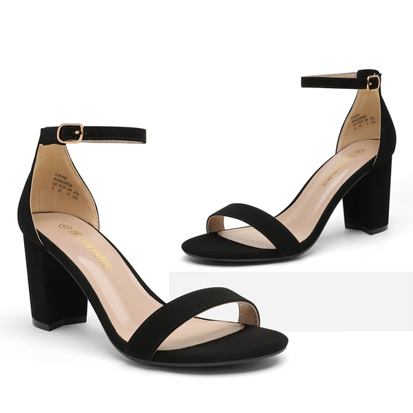 Open Toe Pump Chunky Heel Sandals - BLACK NUBUCK - 3